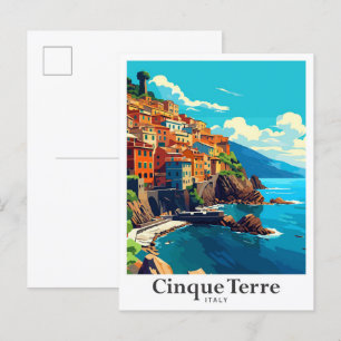 Cinque Terre Italy Vintage Travel Portrait Postcard