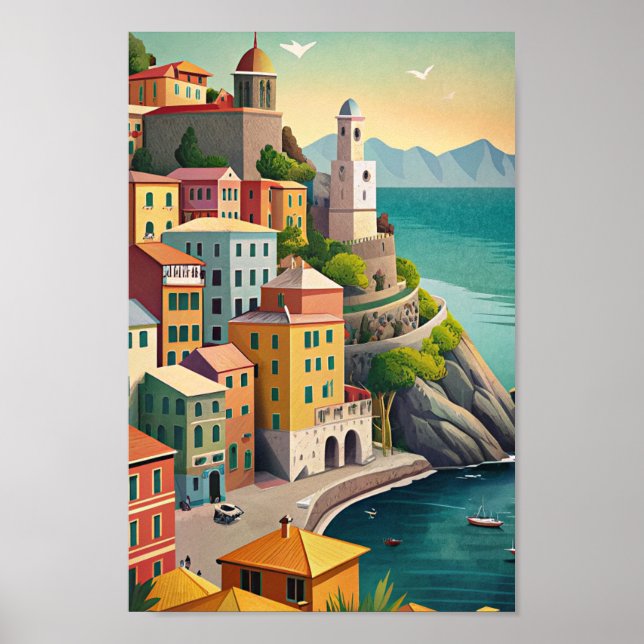 Cinque Terre Italy Vintage Travel Poster (Front)