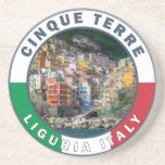 Cinque Terre Italy Watercolor Vintage Circle  Coaster<br><div class="desc">Cinque Terre retro travel art design. Cinque Terre is a string of centuries-old seaside villages on the rugged Italian Riviera coastline.</div>