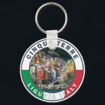 Cinque Terre Italy Watercolor Vintage Circle  Keychain<br><div class="desc">Cinque Terre retro travel art design. Cinque Terre is a string of centuries-old seaside villages on the rugged Italian Riviera coastline.</div>