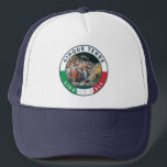Cinque Terre Italy Watercolor Vintage Circle  Trucker Hat<br><div class="desc">Cinque Terre retro travel art design. Cinque Terre is a string of centuries-old seaside villages on the rugged Italian Riviera coastline.</div>