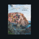 Cinque Terre Italy Watercolor Vintage Fleece Blanket<br><div class="desc">Cinque Terre retro travel art design. Cinque Terre is a string of centuries-old seaside villages on the rugged Italian Riviera coastline.</div>