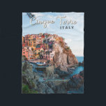 Cinque Terre Italy Watercolor Vintage Fleece Blanket<br><div class="desc">Cinque Terre retro travel art design. Cinque Terre is a string of centuries-old seaside villages on the rugged Italian Riviera coastline.</div>