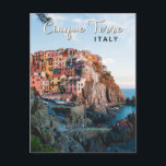 Cinque Terre Italy Watercolor Vintage Postcard<br><div class="desc">Cinque Terre retro travel art design. Cinque Terre is a string of centuries-old seaside villages on the rugged Italian Riviera coastline.</div>