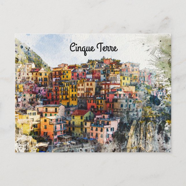 Cinque Terre Liguria Italy scene summer watercolor Postcard (Front)