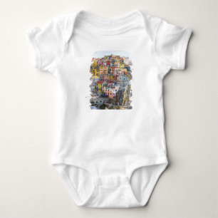 Cinque Terre Watercolor Art Baby Bodysuit