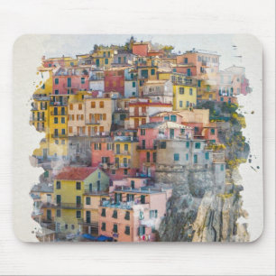 Cinque Terre Watercolor Art Mouse Pad