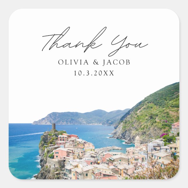 Cinque Terre Wedding Vernazza Italy Thank You Square Sticker (Front)