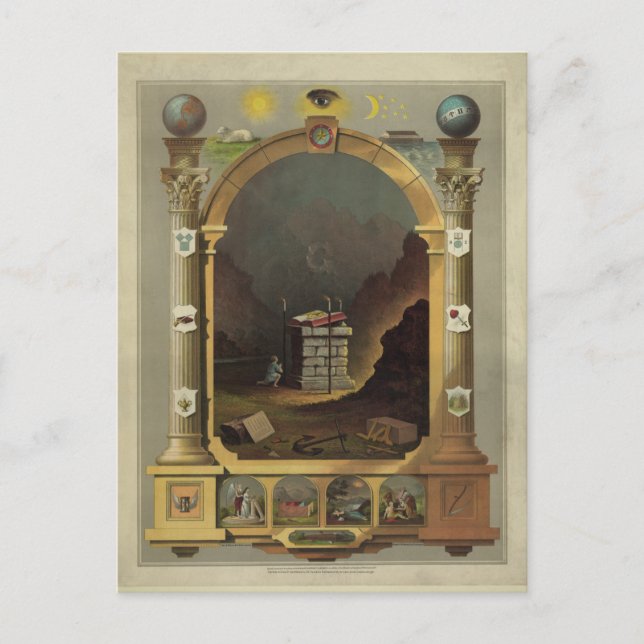 Circa 1872 Masonic Chart Lithography Print Image Postcard (Front)
