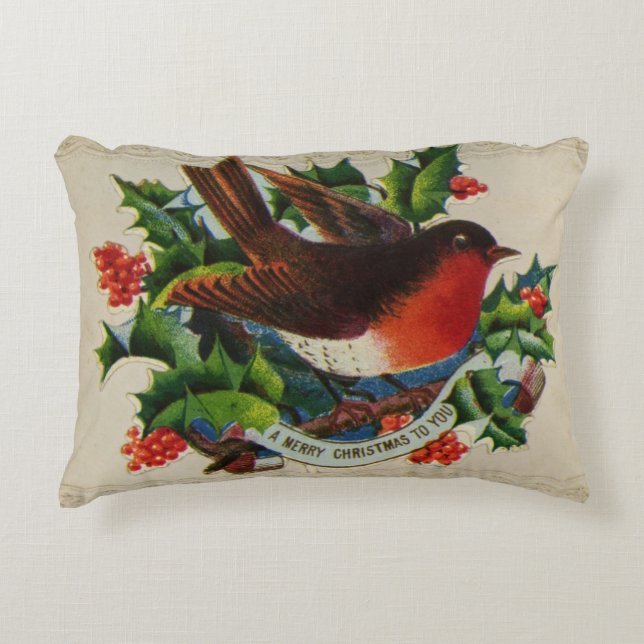Circa 1900: A traditional Christmas robin Decorative Pillow (Front)