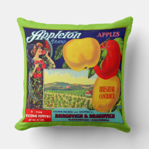 circa 1900 Appleton Apples crate label print Throw Pillow