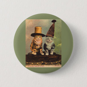 circa 1900 cats in hats RPPC 2 Inch Round Button