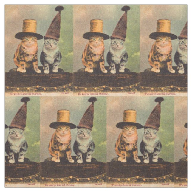 circa 1900 cats in hats RPPC Fabric (Swatch)
