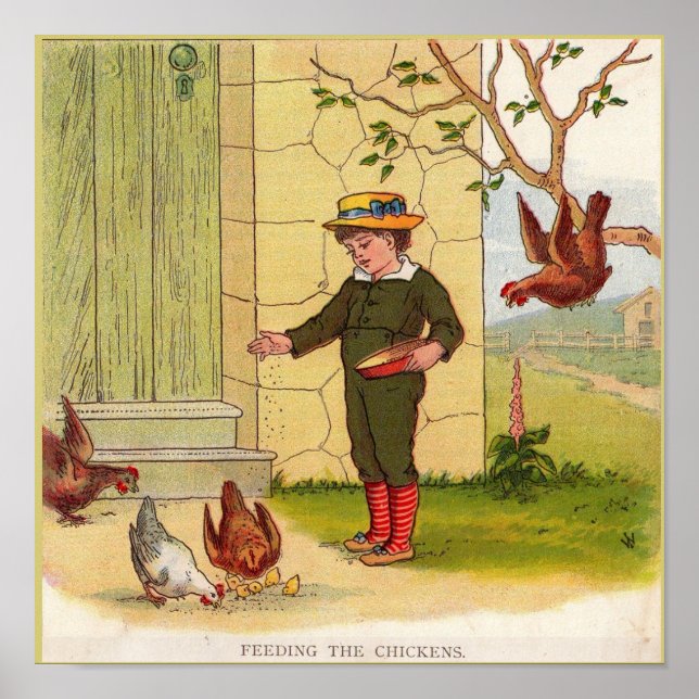 circa 1900 Feeding the Chickens print (Front)