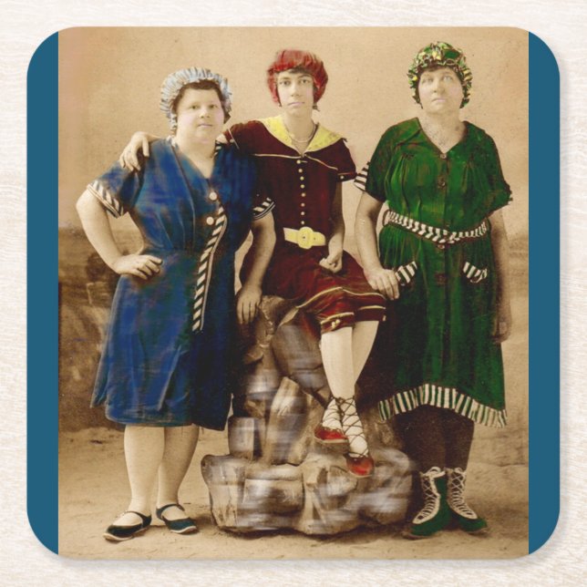 circa 1910 Atlantic City bathing beauties RPPC Square Paper Coaster (Front)
