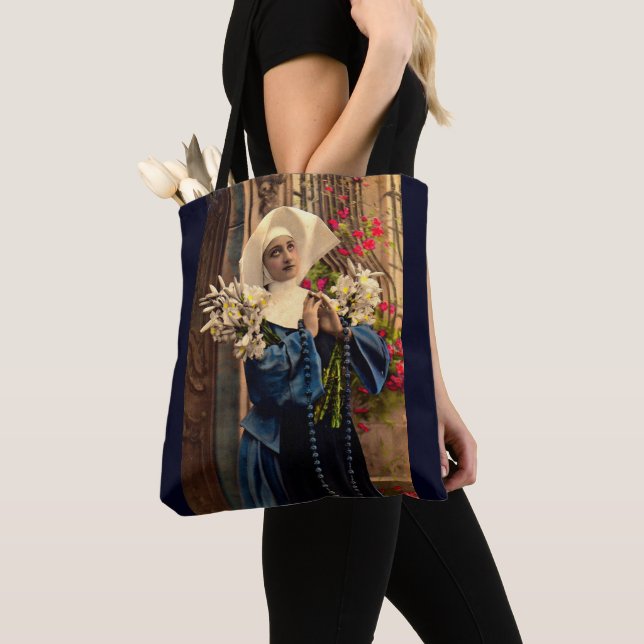 circa 1910 blue nun tote bag (Close Up)