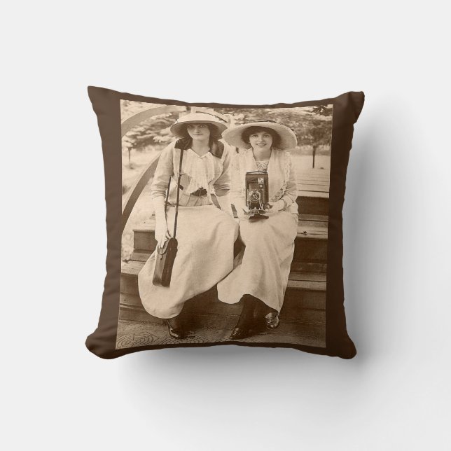 circa 1910 camera girls print throw pillow (Front)