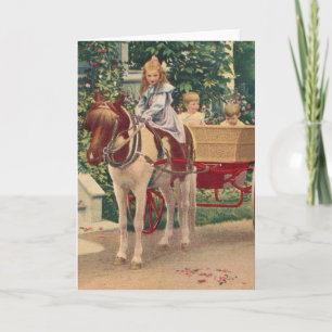 circa 1910 children and horse cart card