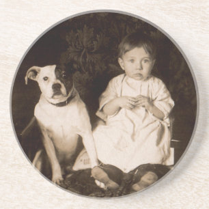 circa 1910 pitbull and baby coaster