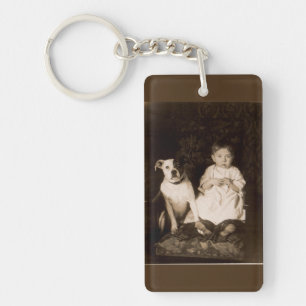 circa 1910 pitbull and baby keychain