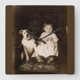 circa 1910 pitbull and baby RPPC Square Wall Clock