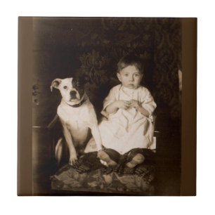 circa 1910 pitbull and baby RPPC Tile