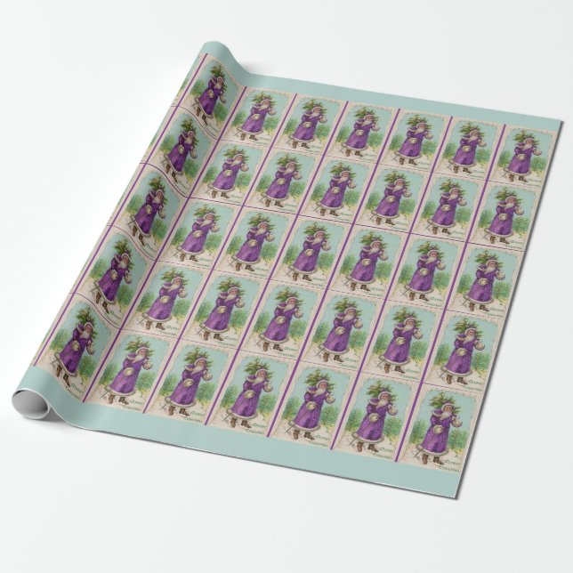 circa 1910 Santa Claus in purple robe Wrapping Paper (Unrolled)