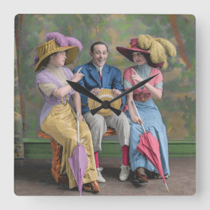 circa 1910 vaudeville performers print square wall clock