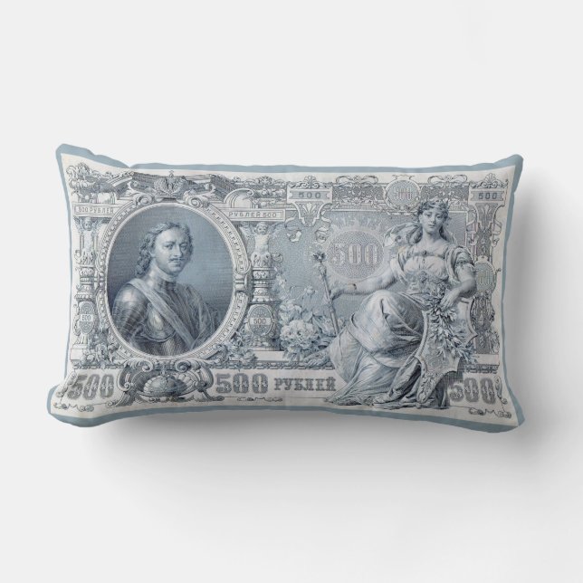 circa 1912 Tsarist Russia 500 ruble bill Lumbar Pillow (Front)