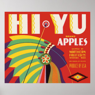 circa 1930 Hi Yu Apples crate label print