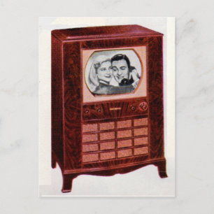 circa 1951 television set man and woman postcard
