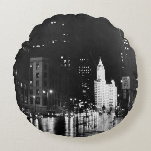 circa 1954:  A view down Michigan Avenue Round Pillow