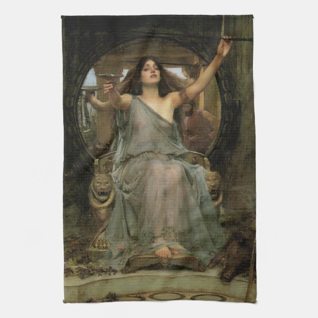 Circe Offering the Cup to Ulysses by JW Waterhouse Kitchen Towel (Vertical)
