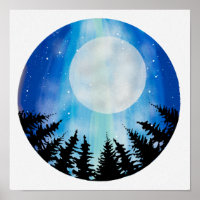 Circle abstract Night Sky Wood Full Moon Stars