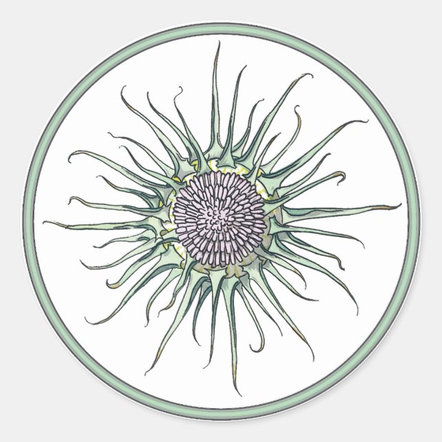 Circle and Thistle Flower Round Sticker (Front)