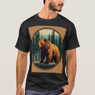 Circle Border Logo: Bear and Pine Trees on Transpa T-Shirt