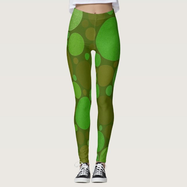Circle Bubbles of Green Art Leggings (Front)