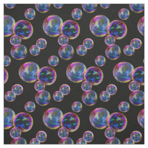 Circle, colourful, rainbow bubbles, dots on black fabric