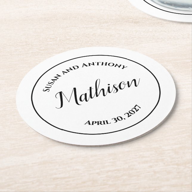 Circle Design Personalized Wedding Drink Coasters (Angled)