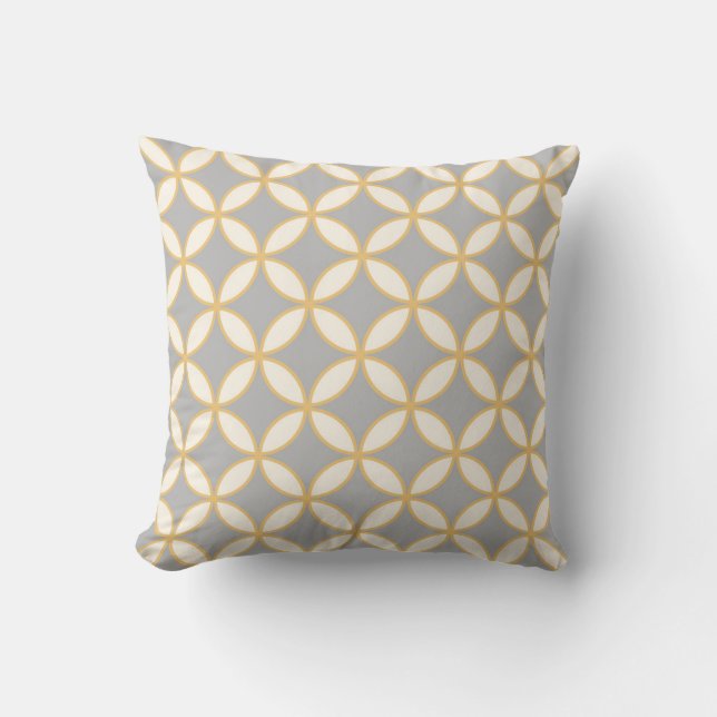 Circle Diamond Pattern Grey Mustard Cream Throw Pillow (Front)