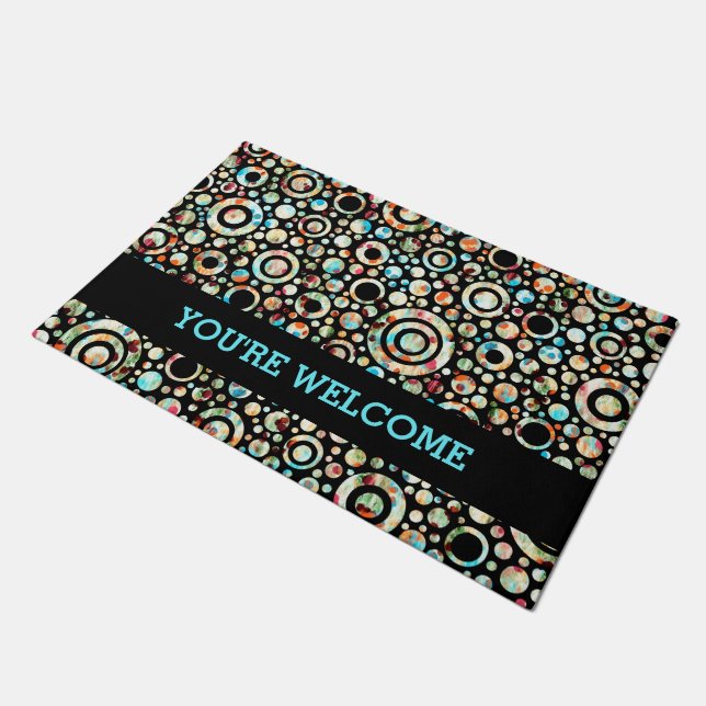 Circle & Dots pattern coloured + your backg. & ide Doormat (Angled)