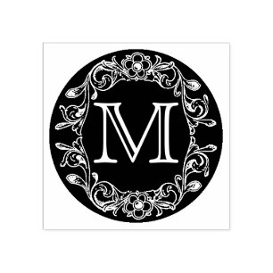 Circle Floral Framed Monogram Rubber Stamp