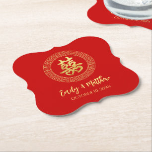 Circle frame double happiness Chinese wedding Paper Coaster