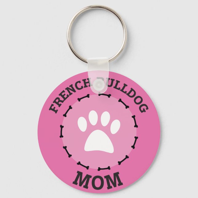 Circle French Bulldog Mom Badge Keychain (Front)