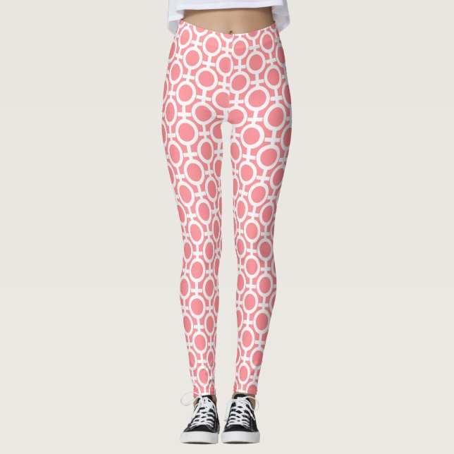 Circle Geometric Pattern on Light Coral Pink Leggings (Front)