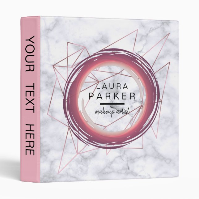 Circle Geometric White Marble Rose Gold Trendy Binder (Front/Spine)