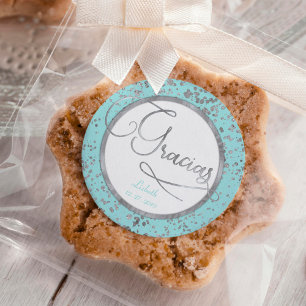 Circle gift note, Baby Blue Silver Gracias Glam Classic Round Sticker