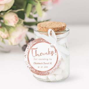 Circle gift note Rose gold glitter white Glam Favour Tags