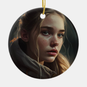 Circle girl ceramic ornament