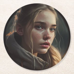 Circle girl round paper coaster